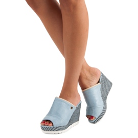 Primavera Sandale na klin od antilopa plava 1