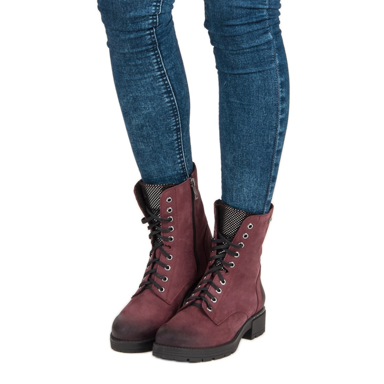 VINCEZA čizme na vezanje crvena 1