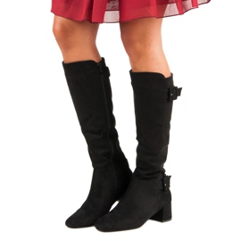 Čizme s visokom potpeticom od antilopa crna 1