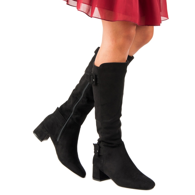 Čizme s visokom potpeticom od antilopa crna 2