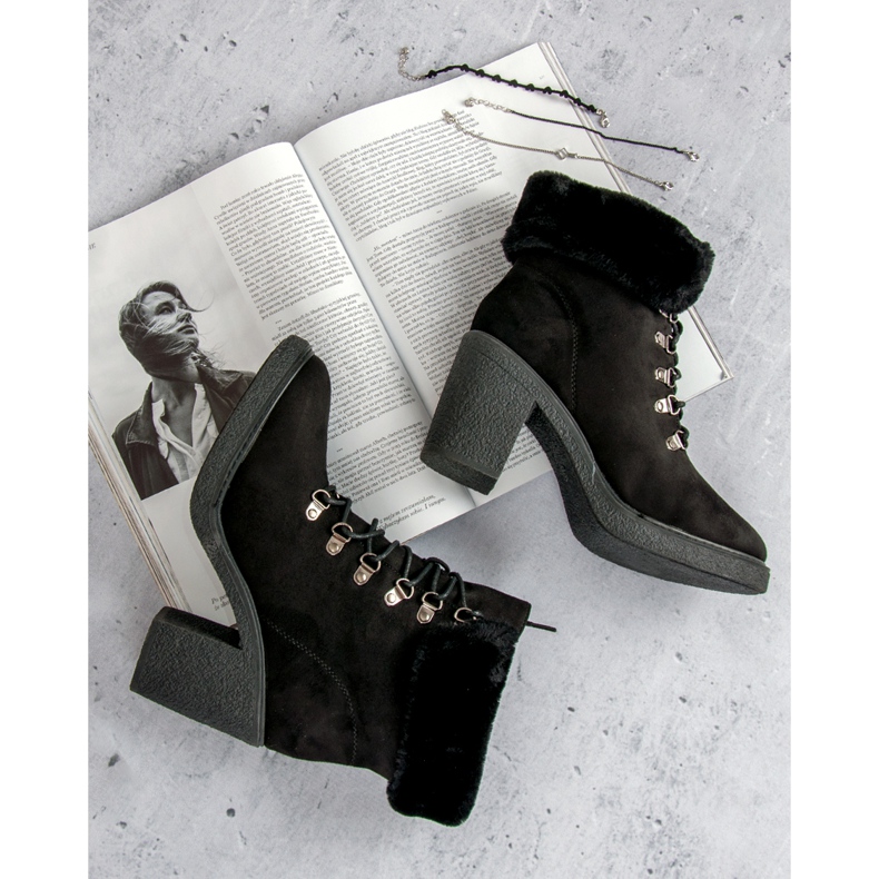 Seastar Čizme na čipku s krznom crna 1