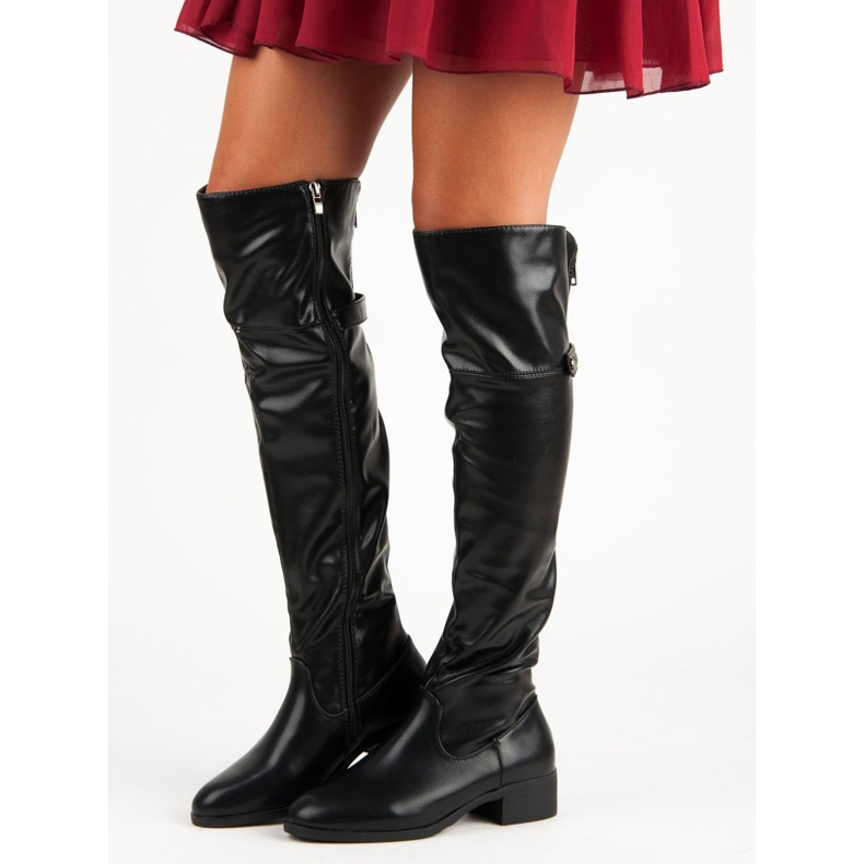 Crne čizme do butina s patentnim zatvaračem crno 1