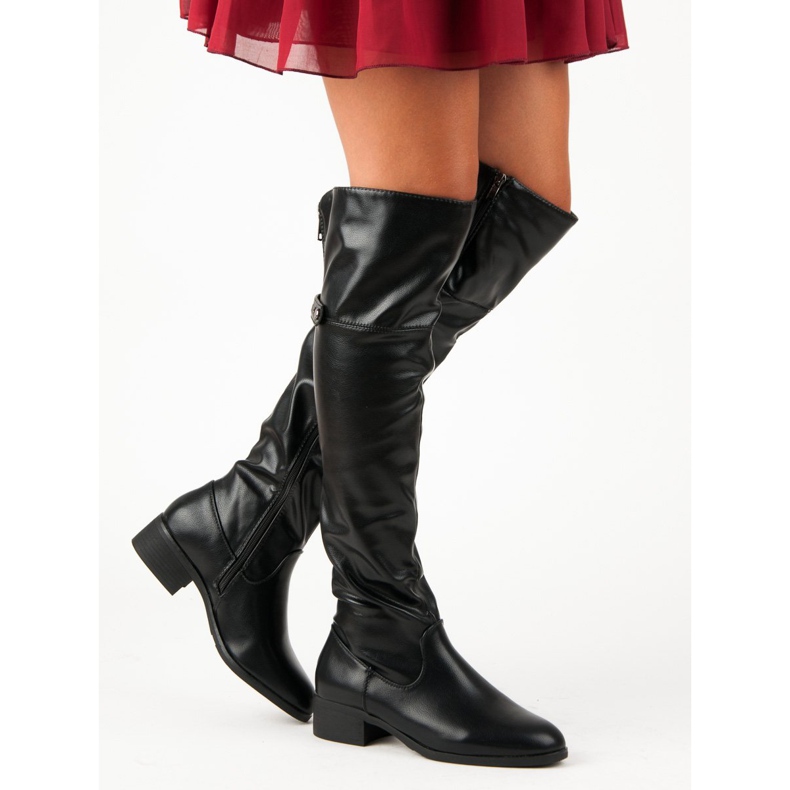 Crne čizme do butina s patentnim zatvaračem crno 2