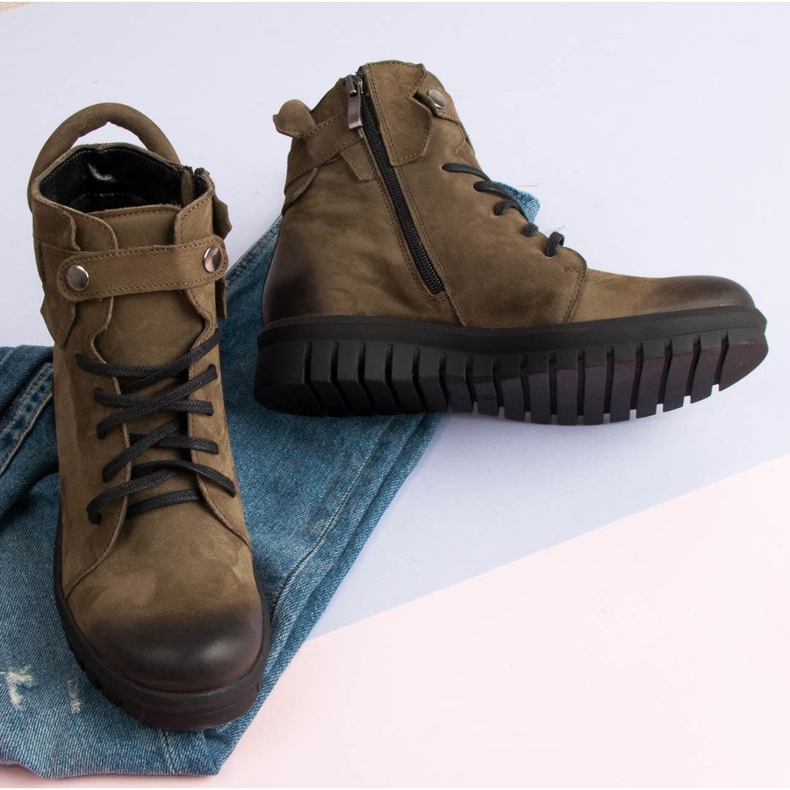 Khaki VINCEZA Radničke čizme zelena 1