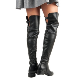 Crne čizme za bedra na niskim potpeticama crna 2