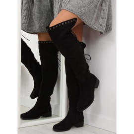 Crne ravne čizme za bedra LS182 crna 2