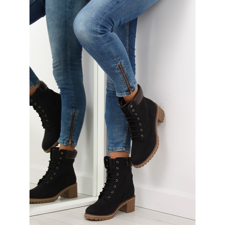 Crne drvene čizme na petu 7-9028 crno 2