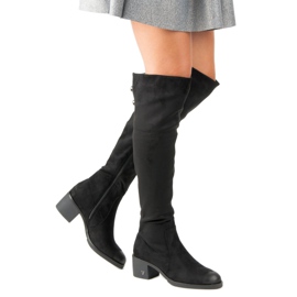 Vinceza Čizme do butina visoke pete od antilopa crna 2