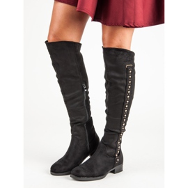 Super Me Čizme od antilopa s ravnim potpeticama crna 1