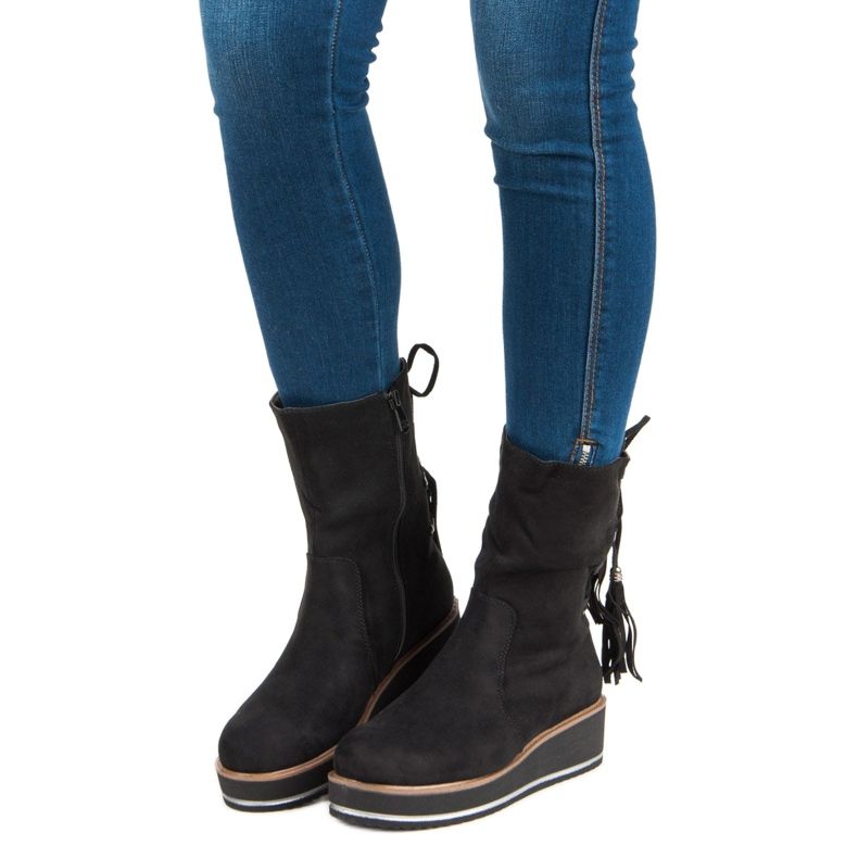 Forever Folie Čizme do gležnjača od antilopa na klin crno 1