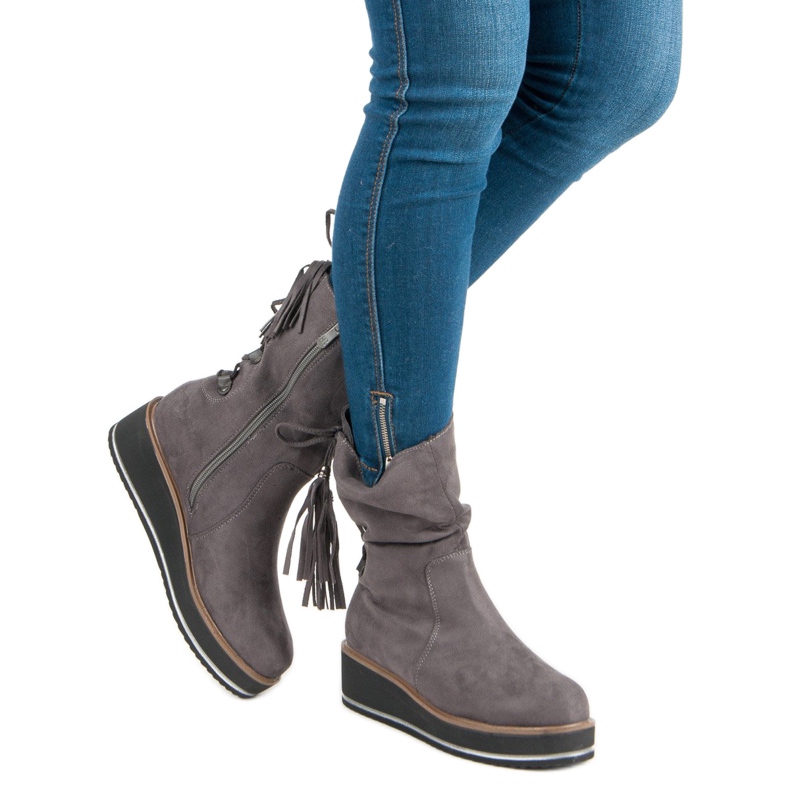 Forever Folie Čizme do gležnjača od antilopa na klin siva 1