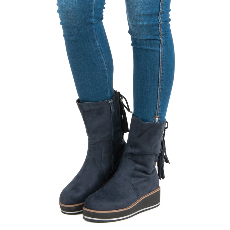 Forever Folie Čizme do gležnjača od antilopa na klin plava 2