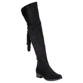 Forever Folie Crne čizme do bedara s ravnim potpeticama crno 1