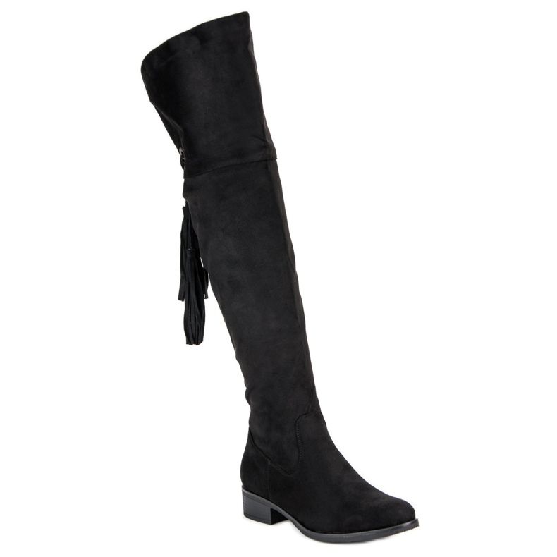 Forever Folie Crne čizme do bedara s ravnim potpeticama crna 1