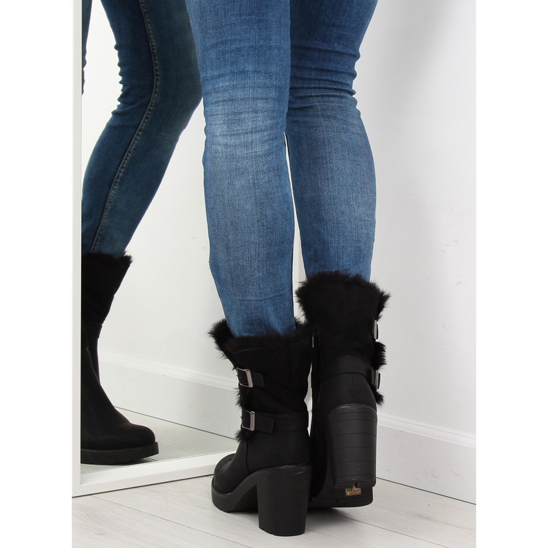 Crne polu čizme visoke pete T119 Crna crno 2