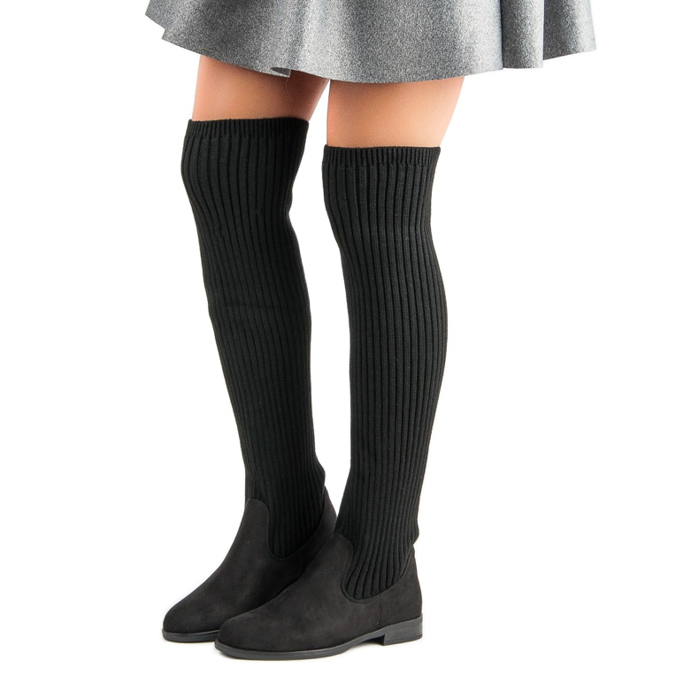 Bestelle Čizme preko koljena s ravnim potpeticama crno 1