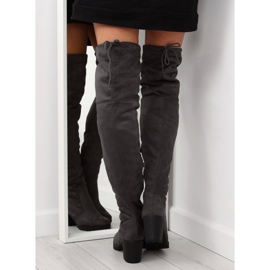 Čizme preko koljena sa širokim potpeticama sive BH108-HB Siva 2