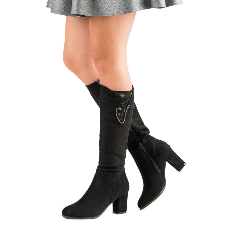 Čizme s visokom potpeticom od antilopa crno 2