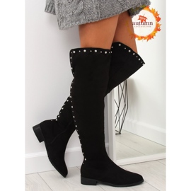 Čizme preko koljena s biserima, crne 688-5 crne crna 1