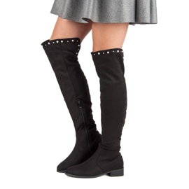 Cm Paris Čizme do bedara s perlicama crno 2