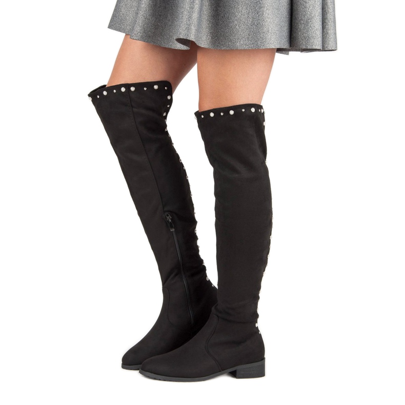 Cm Paris Čizme do bedara s perlicama crno 2