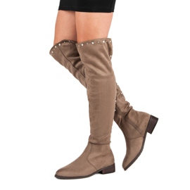 Cm Paris Čizme do bedara s perlicama smeđa 1