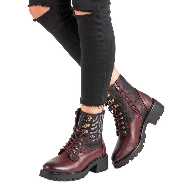 Ideal Shoes Radnici na čipci na platformi raznobojna crvena 2