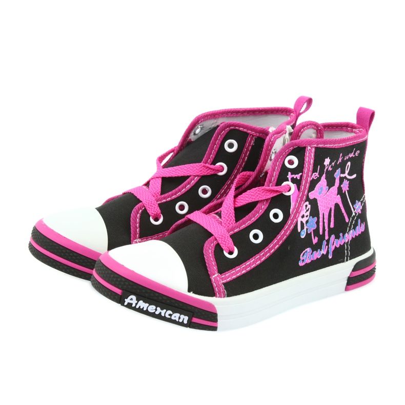 American Club Crne tenisice dječje cipele sa patentnim zatvaračem American TEN13 crno plava ružičasta 3