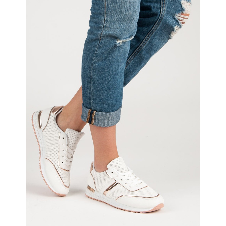 Ažurne sportske cipele bijela žuta boja 1