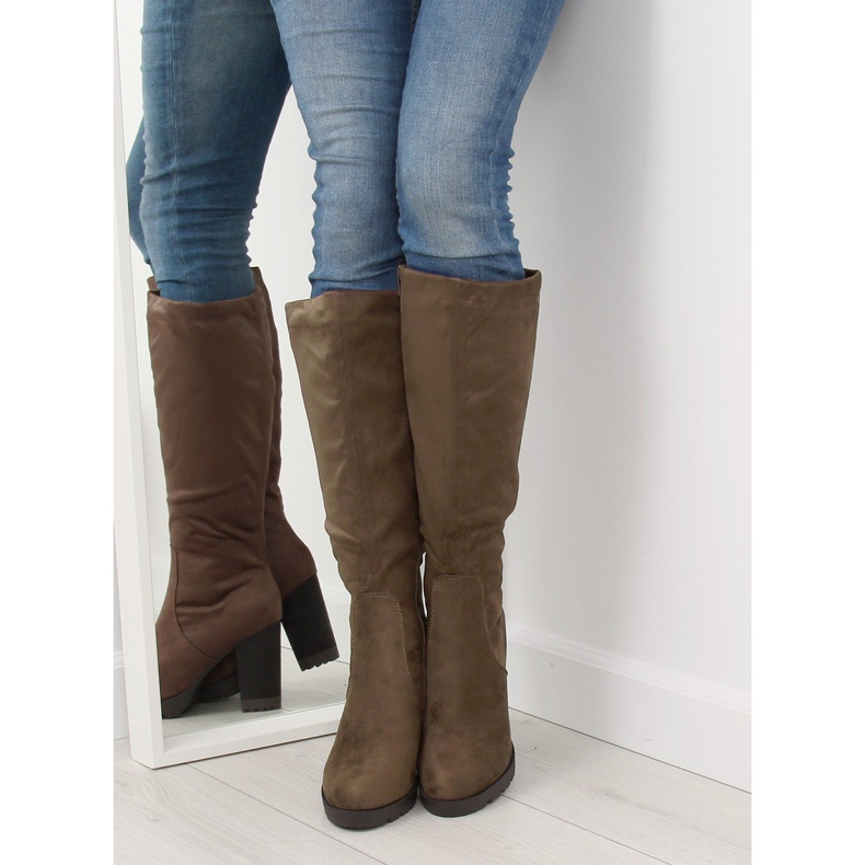 Čizme s visokim potpeticama kaki 7290 kaki 1