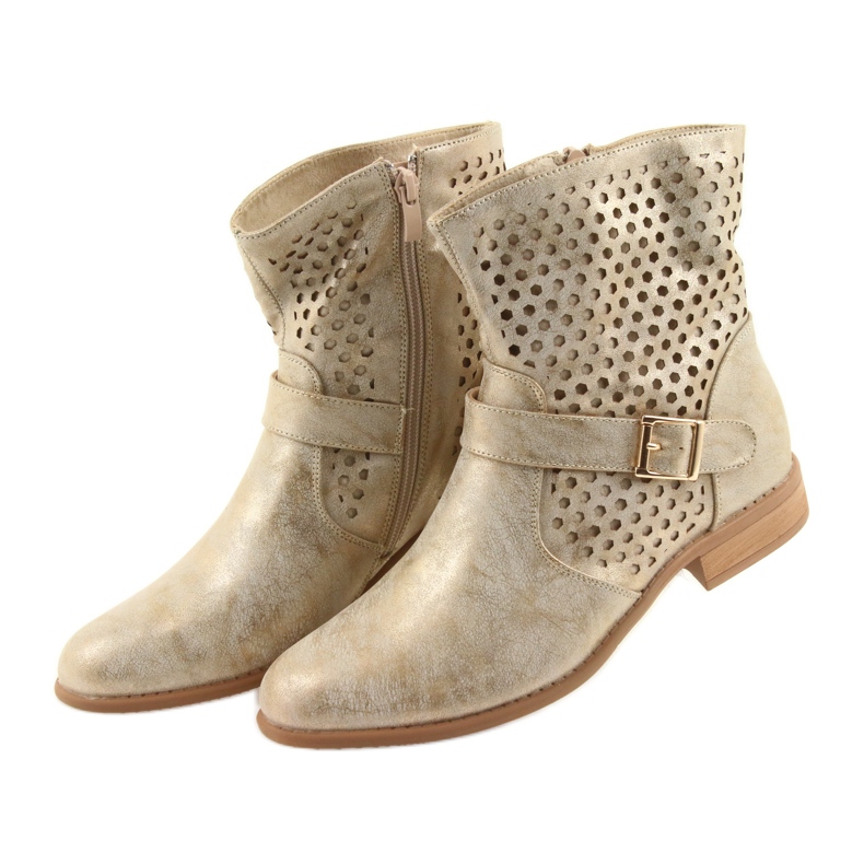 M.Daszyński Ležerne ženske čizme SA142 zlatne smeđa žuta boja 2