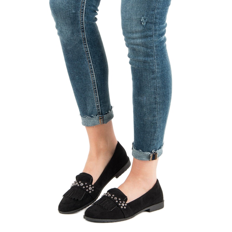 Laura Mode Crne mokasine sa kamenčićima crna 1