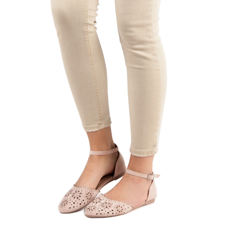 Laura Mode Ažurne balerine s kristalima ružičasta 2