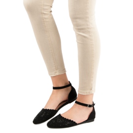 Laura Mode Ažurne balerine s kristalima crno 2