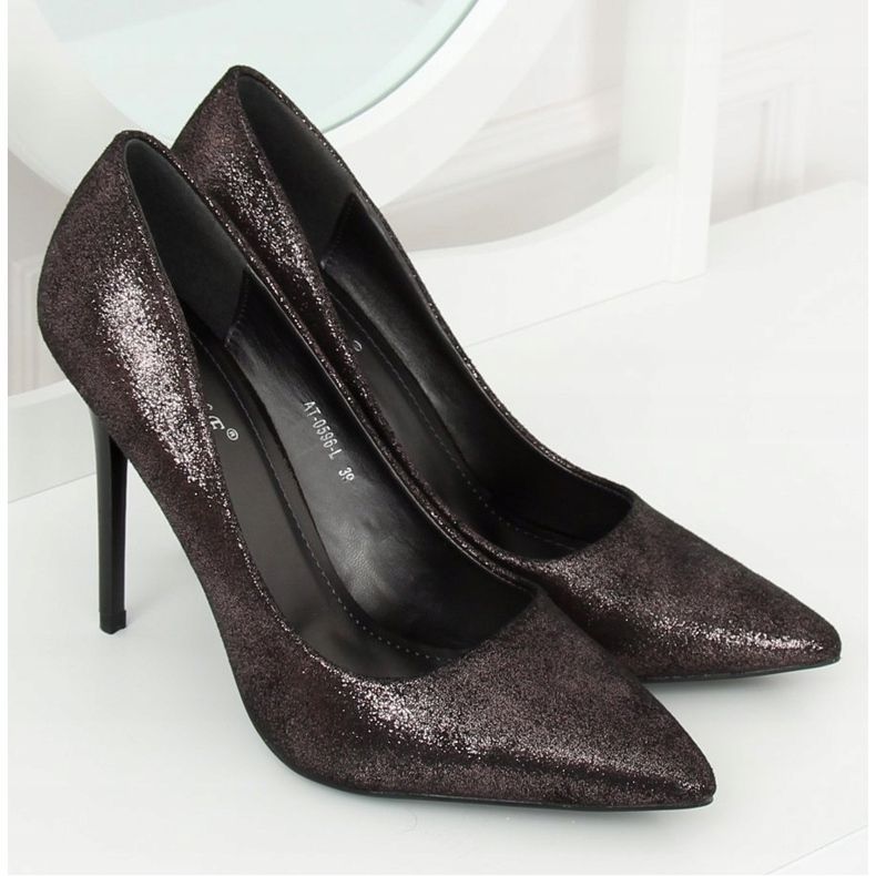 Grafitne ženske štikle s visokim potpeticama AT-0596-L Spear crna višebojan 1