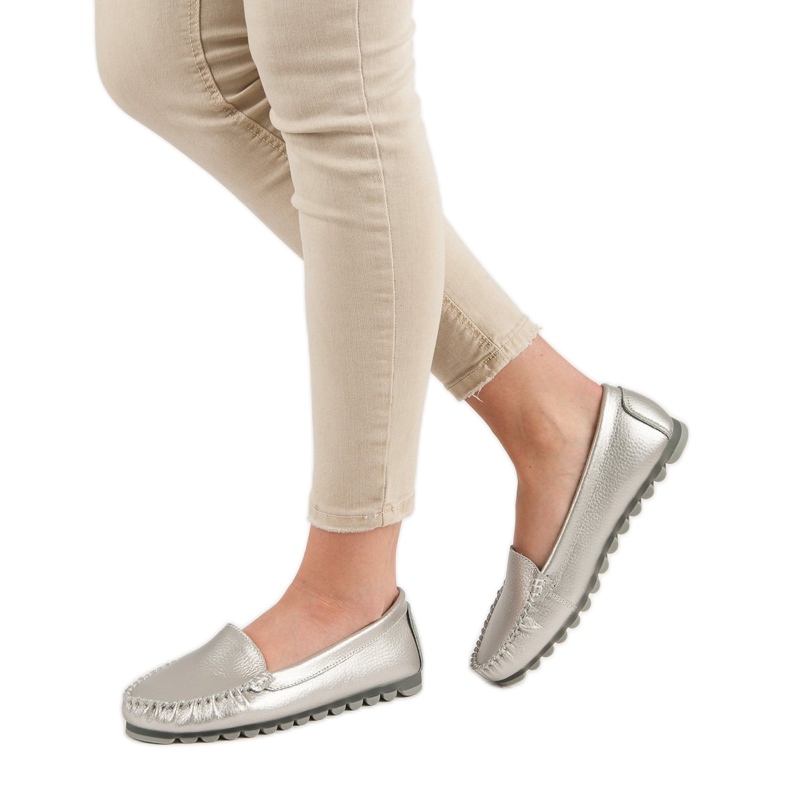 Filippo Srebrne kožne mokasine siva 2