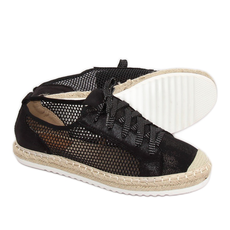 Crne espadrile s vezicama B752S-BL Crne crno 2