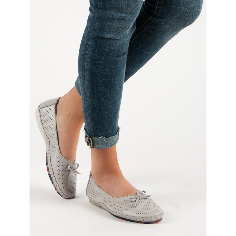 VINCEZA ažurne kožne balerinke siva 1