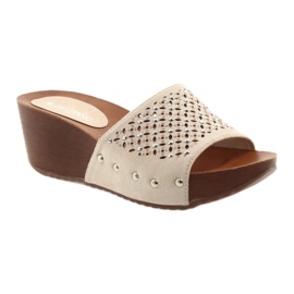 M.Daszyński Bež papuče Daszyński SA144-6 s kubnim cirkonijem 1