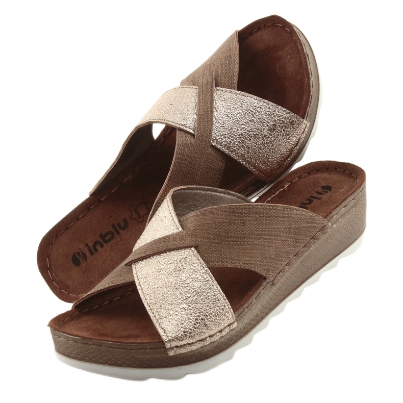 KOMFORT INBLU GX006 smeđe / zlatne papuče bež zlatni 5