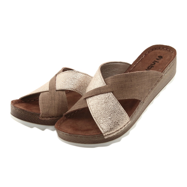 KOMFORT INBLU GX006 smeđe / zlatne papuče bež zlatni 3