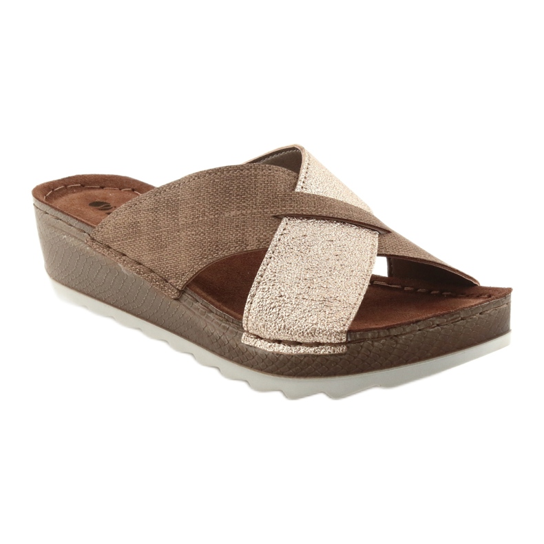 KOMFORT INBLU GX006 smeđe / zlatne papuče bež zlatna 1