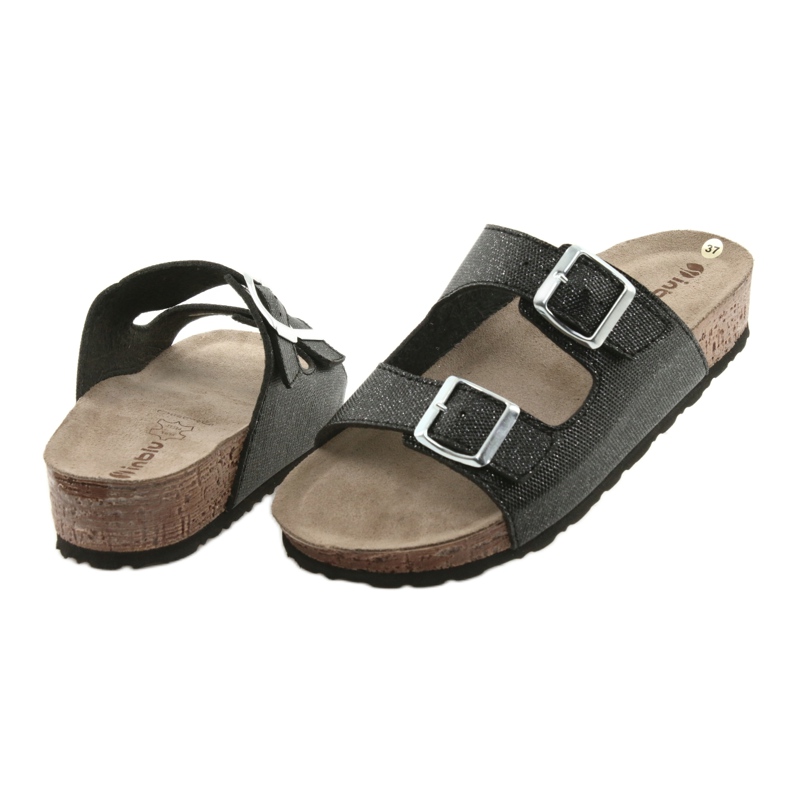 Crne Inblu NM013 ženske crne papuče sa srebrnim česticama crno 4