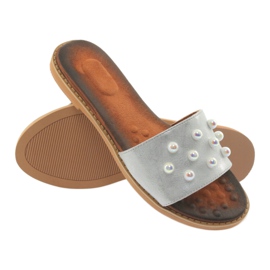 M.Daszyński Ženski flip -flops 1837 ukrašen sivim biserima siva 4