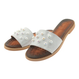 M.Daszyński Ženski flip -flops 1837 ukrašen sivim biserima siva 3