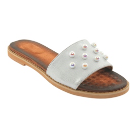 M.Daszyński Ženski flip -flops 1837 ukrašen sivim biserima siva 1