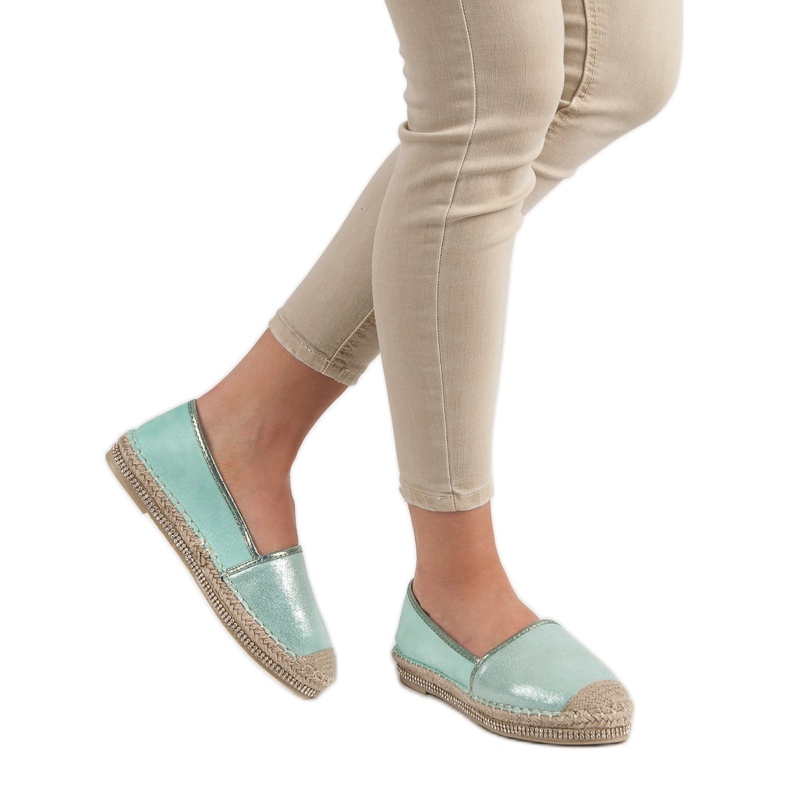 Lucky Shoes Espadrile od metvice s kristalima zelena 2