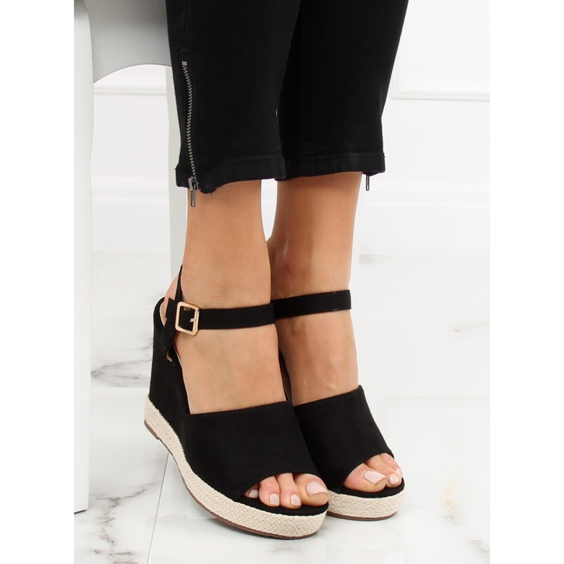 Crne sandale na klin crne FD-5M14 crne crno 2