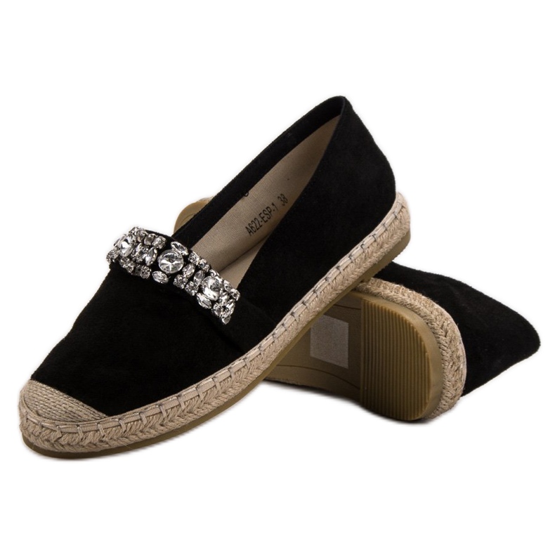 Bestelle Espadrile od antilopa s kristalima crna 1