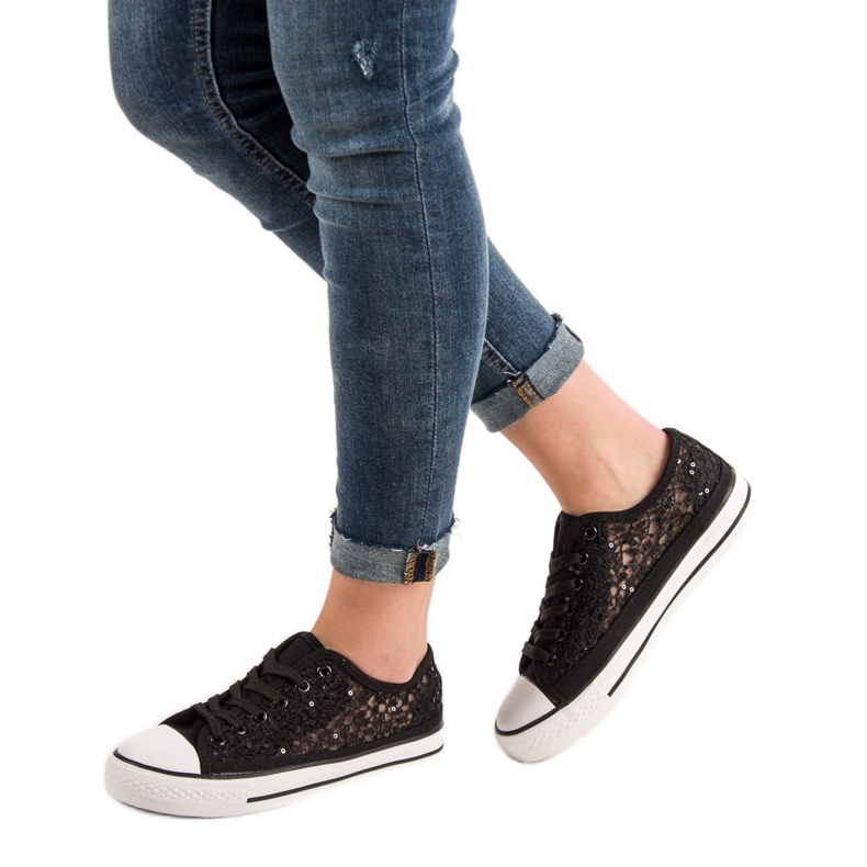 SHELOVET Tenisice od čipke crno 2